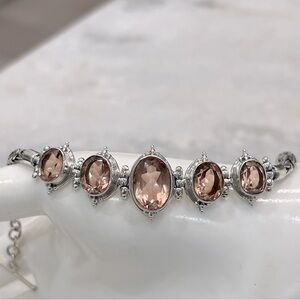 Morganique Quartz Sterling Silver Toggle Clasp Byzantine Link Bracelet